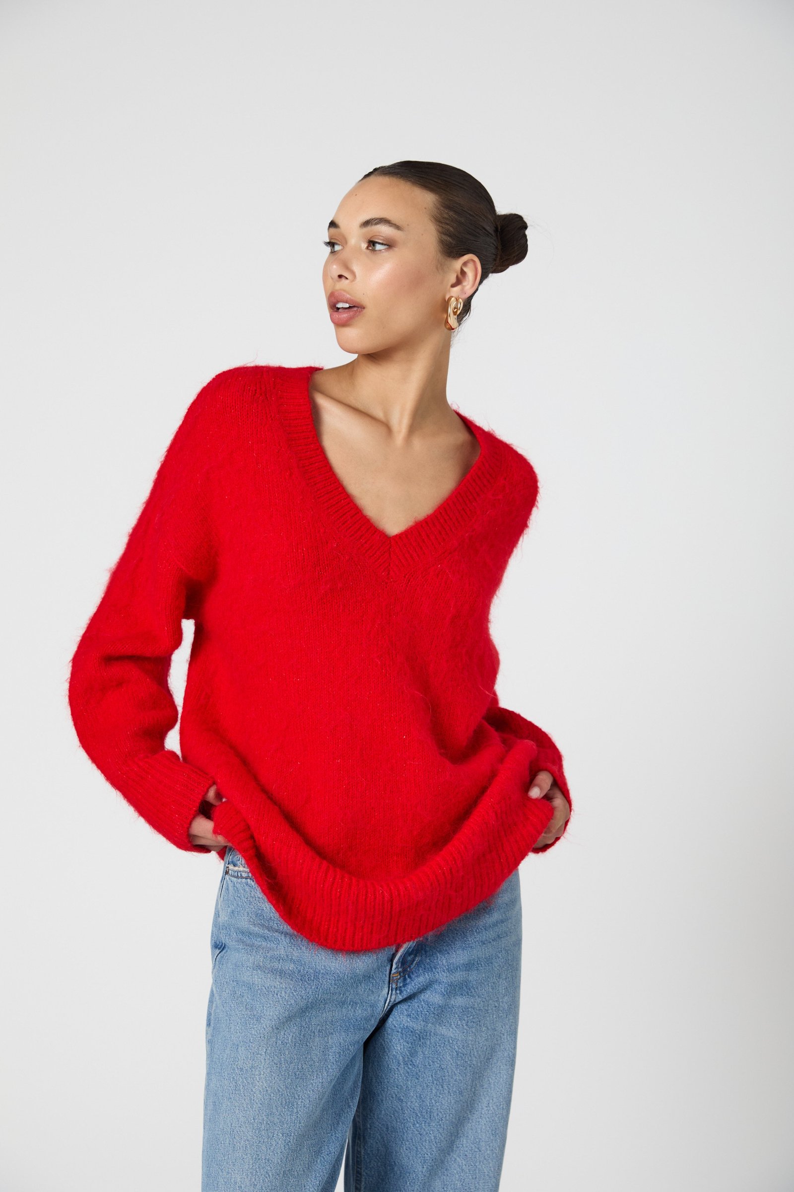 Fluffy Knit V Neck Oversized Sweater LA26